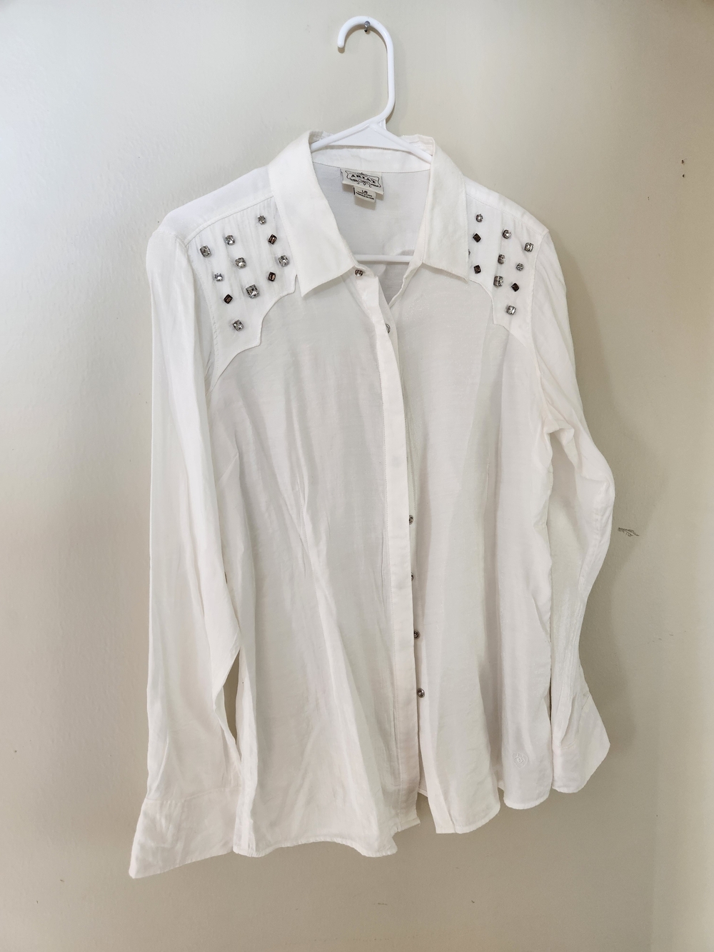 Ariat White Stud-Accent Button Down Shirt L Large